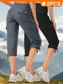 Pantalones capri cargo para mujer, paquete de 2, para senderismo, ligeros, de secado rápido, para exteriores, deportivos, para viajes, informales, holgados, cómodos, bonitos, con bolsillos - negro gris oscuro - Ver 2