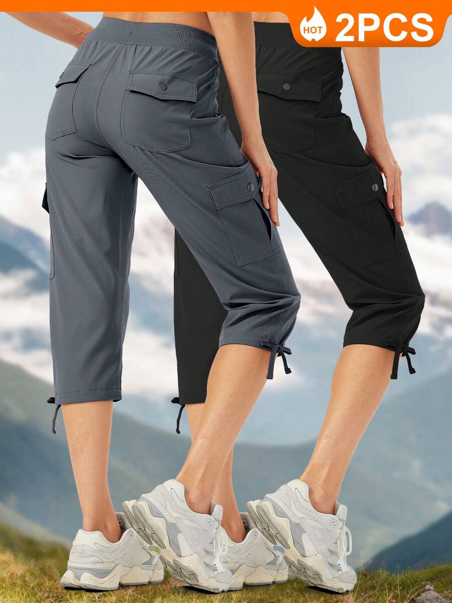 Pantalones capri cargo para mujer, paquete de 2, para senderismo, ligeros, de secado rápido, para exteriores, deportivos, para viajes, informales, holgados, cómodos, bonitos, con bolsillos