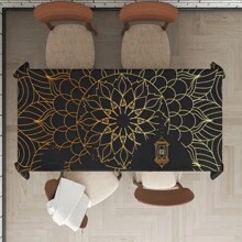 1 pieza Mantel de primavera, mantel rectangular de poliéster con impresiones de luna, estrella y linterna para festivales de oración, decoraciones islámicas diarias, perfecto para regalos, decoración del hogar y picnics al aire libre