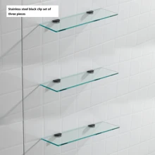 不锈钢浴室、淋浴房、长方形无框玻璃储物架、浴室镜前架 - 黑色 - 查看 3