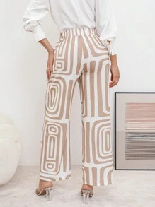 Pantalones anchos informales y elegantes con cintura elástica y estampado geométrico para mujer, para la oficina y el ocio