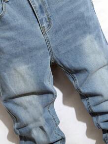 Men's Fashionable Casual Washed Stretch Slim Fit Jeans - Blue - View 3