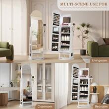 LVSOMT LED Arched Jewelry Cabinet With Mirror, 360° Rotating Standing Mirror With Jewelry Cabinets, Lockable Jewelry Mirror Cabinet With Lighting, Standing Wooden Jewelry Cabinet With 3-Tier Shelf - trắng - Xem 6