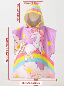 1件装可爱美人鱼和恐龙印花带帽沙滩巾，可作沙滩披肩、沙滩毯等。