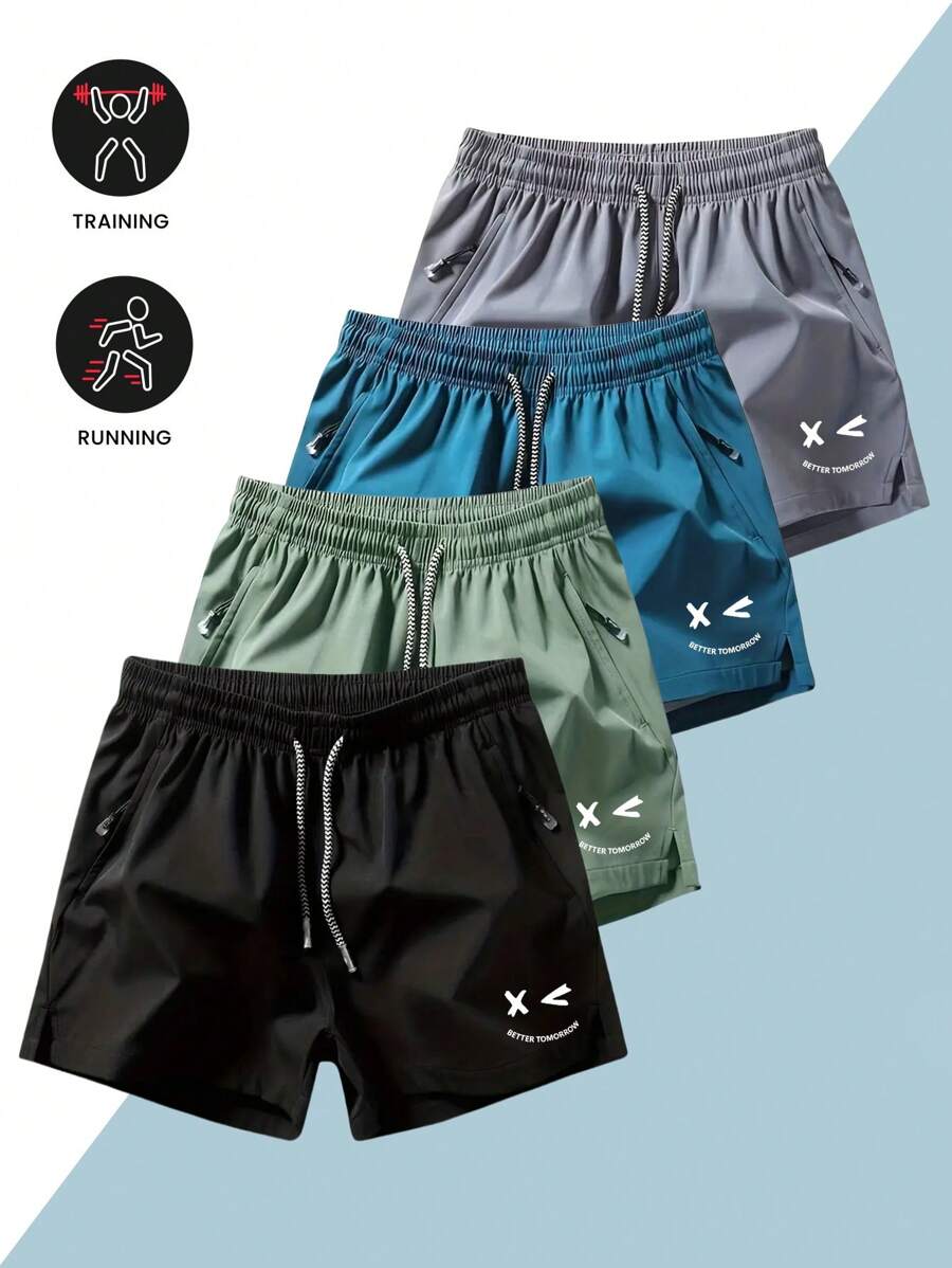 1 件男士夏季运动短裤带拉链口袋，弹性透气速干跑步、健身、篮球短裤