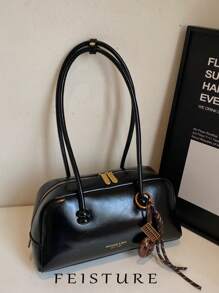 1 PIEZA Bolso de bolos de piel sintética FEISTURE, bolso de hombro/axilar de moda para mujeres (con colgante de nudo incluido como regalo gratis), cierre de cremallera, adecuado para chicas, damas, estudiantes universitarias, recién incorporadas y trabajadoras de oficina, excelente para el trabajo, negocios, ir al trabajo y la escuela