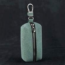 Portable Keychain Wallet For Men Women Large-Capacity Double Zipper Key Pouch Bag Suede Leather Key Case Unisex Coin Purse