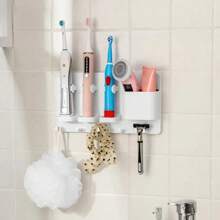 Adhesive Electric Toothbrush Holder Wall Mounted Razor Hanger Bathroom Organizer Box Bathroom Accessoriesbathroom Decor Summer Back To School - White - View 7