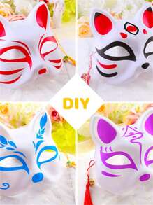 6pcs Animal Mask Set With 2pcs Paintbrushes And 12 Dye Colors, Handmade DIY, New Material, Fashionable And Elegant, Suitable For Men And Women, Cat Mask, Fox Mask, Lion Mask, Butterfly Mask, Various Masks For Ball, Party, And Event Decoration Halloween