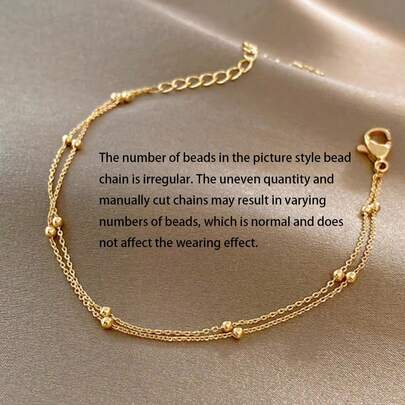 1pc双层纺珠脚链，金/银色不锈钢性感脚链，时尚奢华感，适合沙滩和日常穿着