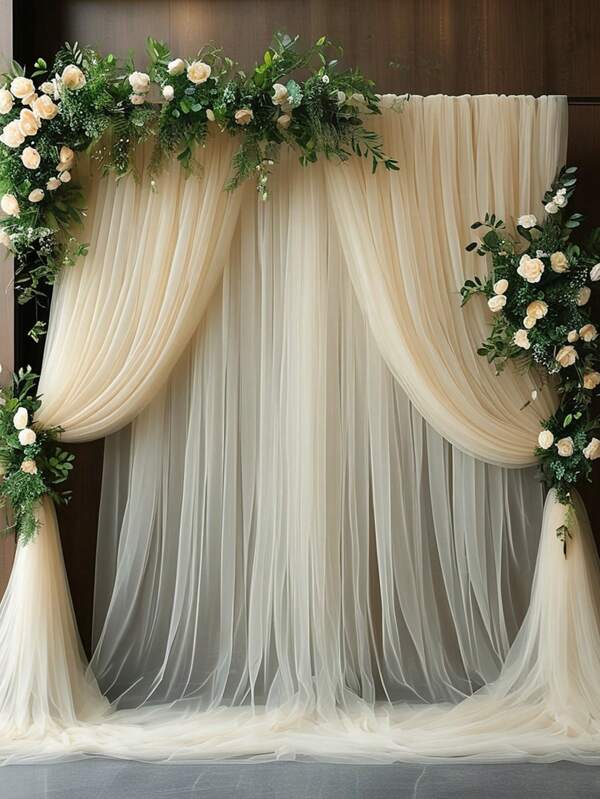 1pc, Elegant Apricot Colored Wedding Arch Curtain Fabric Chiffon Fabric Curtain, Beach Wedding Arch Wedding Ceremony Decoration, Outdoor Wedding Decoration With Thin Gauze Curtains, Wedding Supplies, Wedding Discounts, Engagement, Stage Decoration