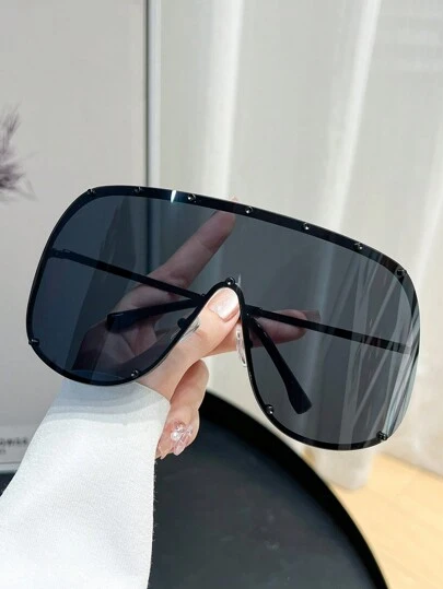1 Pair Unisex Oversized Frameless Fashion Wrap-Around Sunglasses, Suitable For Daily Wear With Sweaters, Jeans, Sweatpants, Hoodies, Jackets, Dresses, And Long Sleeve Shirts