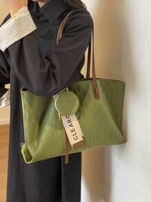 通勤大容量包包女2025新款秋冬复古麂皮单肩包流行百搭手提包 - 綠色 - 查看 2