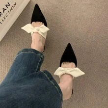 Damen Schleifen-Spitze Hoher Absatz Sandalen, französischer Stil geschlossene Zehe Mules, Damen Pantoffeln für Frühling/Sommer