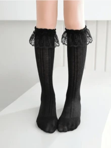 1pc/2pcs Girls Thin Mesh Lace Long Socks, Princess Style, Breathable Comfortable Soft Stretchy Casual Socks, Suitable For Spring And Summer (1 Pair Random Color) - Multicolor - View 4