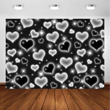 1pc Black Heart Photo Background, Retro 2000s Party Decor, Old-Fashioned Background, Valentine's Day Flashing Heart Background For Women And Men, 90s Birthday Background, Selfie Wall Decor, Banner Decor