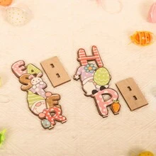 1pc/2pcs Easter Decor Wooden Faceless Old Man Holding Egg Figurines, Party Decoration, Scene Decor, Mall Decor, Home Accents