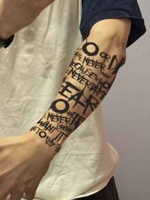 1 pieza Tatuajes temporales de estilo europeo, a prueba de agua y sudor, duran de 1 a 2 semanas, realistas, de jugo de hierbas, antifriccionales, sin reflejos, falsos, negros, para mujeres y hombres, pegatinas de tatuaje para brazo, pecho, pierna, abdomen, cintura, arte corporal modernista - Negro - Ver 3