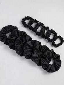 12件套女士缎面大小发圈套装，不伤发马尾发圈发绳，发圈，头饰发饰，健身运动跑步装备橡皮筋 - 黑色 - 查看 5