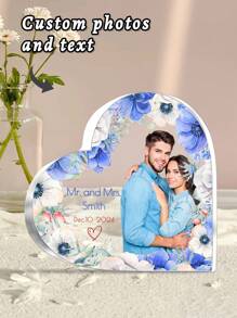 1pc Customized Wedding Photo Valentine'S Day Acrylic Heart-Shaped Ornament - Personalized Custom Text Name And Date Wedding Photo Plaque, Customized Love Themed Souvenir Decoration Plaque, Romantic Couple Photo Ornament - Multicolor - View 4