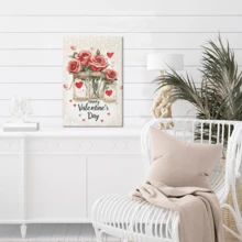 1 Pc Framed Canvas Poster Valentine's Day Rose Flower Hearts Wall Art For Bedroom Living Room Corridor, Wall Art, Wall Decor, Room Decoration