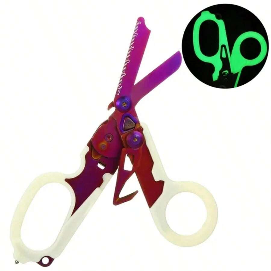 6 In1 Foldable Medical Emergency Response Scissor Shear First Aid Kit Scissors Tactical Plier Outdoor Survival EDC Tool Gear - Purple - View 1