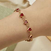 Graceful Gold Red Heart Charm Women Bracelet - Adjustable, Versatile Accessory With Shiny Gemstones, Suitable For Casual To Formal Occasions, Wedding Bracelet | Fashion Women's Bracelet | Gemstone Embellished, Cute Bracelet - [紅色的] - 查看 4