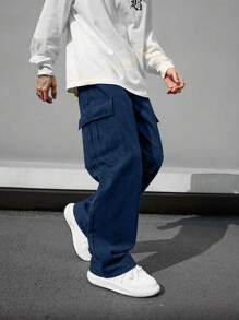 1pc Men's Spring/Summer Multi-Pocket Solid Color Slim Fit Cargo Pants, Suitable For Beach, Holiday, Casual, Workout, Running, Outdoor, Leisure, Fitness, Jogging, Straight Leg Trousers, Fashionable Streetwear, Fall