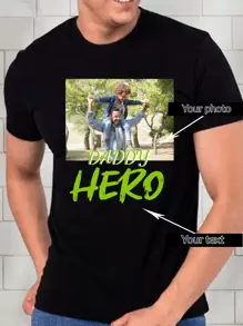 Customized Personalized Men's Printed Loose Short Sleeve T-Shirt -Add Your Text And Your Photo (For Family/Friend /Party/Team/ Boyfriend/Girlfriend/ Workwear/Pet/Couple Matching/Gifts) Family Gathering Uniform, Holiday Gift, Wedding Gift, Father's Day Gift, Best Friend Gift, Anniversary Gift, Valentine's Day Gift, Gift For Him