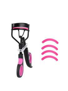 1pc Red & Black Dual-Color Eyelash Curler With 4pcs/8pcs Silicone Refill Pads, Natural Curling Eyelash Shaper Makeup Tool - Black - View 3