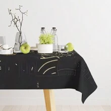 1 pieza Mantel de primavera, mantel rectangular de poliéster con impresiones de luna, estrella y linterna para festivales de oración, decoraciones islámicas diarias, perfecto para regalos, decoración del hogar y picnics al aire libre