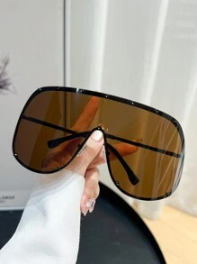 1 Pair Women's Rimless Oversized Wrap-Around Fashion Sunglasses, Beach Style, Suitable For Daily Wear And Matching With Sweaters, Jeans, Sweatpants, Hoodies, Jackets, Dresses And Long Sleeve Shirts - Multicolor - View 14