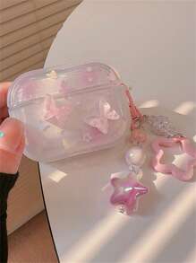 苹果 2000 年代时尚可爱卡通 3D 粉色蝴蝶 Y2K 耳机耳机壳兼容 AirPods 1 2 3 带卡哇伊星星吊坠保护壳柔软兼容 AirPods Pro 2 - 淺粉色 - 查看 2