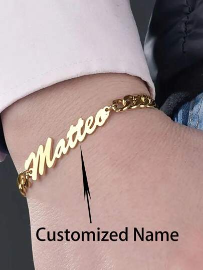 1 Pulsera personalizada con nombre, pulsera ajustable de acero inoxidable con cadena cubana personalizada, joyería de marca personalizada de oro como regalo conmemorativo para la pareja, regalo de cumpleaños para el novio, multifuncional, ornamental, con letra grabada, de estilo, moda para bebé, colorida, casual, linda, kawaii, adorable, única, personalizada, regalos para bebé, lindos para bebé, regalos ideales para él, regalos ideales para ella, familia, amigos, hija, hijo, ella, para el Día del Niño, Halloween, vuelta al colegio