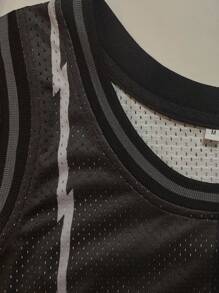 KTYSDE 男士15号复古篮球背心，恐龙卡通图案印花+刺绣宽松无袖圆领背心，适合篮球、运动、跑步、街头穿着，男女通用黑色春季款 - 黑色 - 查看 5