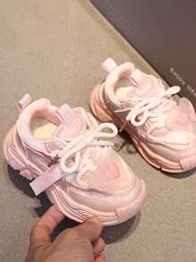 Kids' Chunky Sneakers Spring/Autumn New Soft Bottom Anti-Slip Sports Shoes, Girls & Boys Lightweight Comfortable Chunky Sneakers - Pink - View 3
