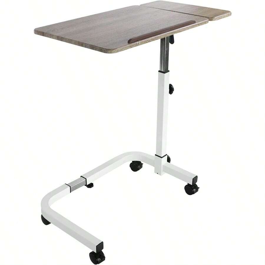 KMINA - Overbed Table With Wheels Adjustable Height Wooden Disabled Table For Eating Hospital Over Bed Table Wheeled C Shaped Bedside Table For Elderly Over Wheelchair Table Mobility Table - Wood1 - View 1
