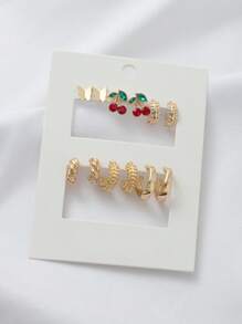 1 Set Women Butterfly & Cherry Metal Hoop Earrings, Fun & Versatile, Suitable For Daily, Commuting, Campus, Dating