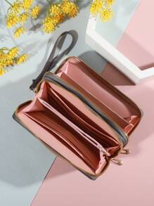 Classic Wallet - Large Capacity Clutch Wallet With Zipper 8 Card Slots & Multiple Compartments Elegant Wrist Strap Patchwork Color Block For Women Wallet Purse Wallet Long Wallet Wristlet Wallet - Grey - View 5