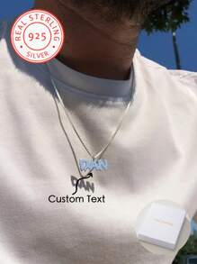 Een 925 Zilveren Klassieke Trendy Heren Aangepaste Engelse Naam Hanger Ketting, Aanpasbaar Met Uw Naam, Straatmode, Uniek Ontwerp, Veelzijdige Accessoires Geschikt Voor Elke Scène En Seizoen, Een Mooi En Speciaal Cadeau Voor Mannen, Familie En Vrienden Op Valentijnsdag, Vaderdag, Kerstmis, Thanksgiving En Verjaardagen
