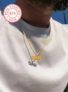 Een 925 Zilveren Klassieke Trendy Heren Aangepaste Engelse Naam Hanger Ketting, Aanpasbaar Met Uw Naam, Straatmode, Uniek Ontwerp, Veelzijdige Accessoires Geschikt Voor Elke Scène En Seizoen, Een Mooi En Speciaal Cadeau Voor Mannen, Familie En Vrienden Op Valentijnsdag, Vaderdag, Kerstmis, Thanksgiving En Verjaardagen