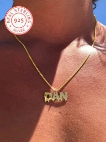 Een 925 Zilveren Klassieke Trendy Heren Aangepaste Engelse Naam Hanger Ketting, Aanpasbaar Met Uw Naam, Straatmode, Uniek Ontwerp, Veelzijdige Accessoires Geschikt Voor Elke Scène En Seizoen, Een Mooi En Speciaal Cadeau Voor Mannen, Familie En Vrienden Op Valentijnsdag, Vaderdag, Kerstmis, Thanksgiving En Verjaardagen