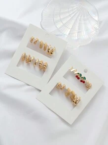 1 Set Women Butterfly & Cherry Metal Hoop Earrings, Fun & Versatile, Suitable For Daily, Commuting, Campus, Dating