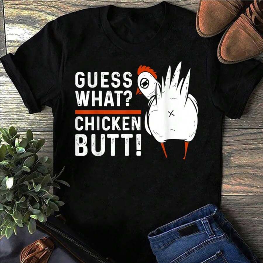 Funny  What Chicken Butt! White Design T-Shirts T-Shirt - Funny Chicken Shirt, Farmer Shirt, Farmer Shirt, Farm Tee - 黑色 - 查看 1