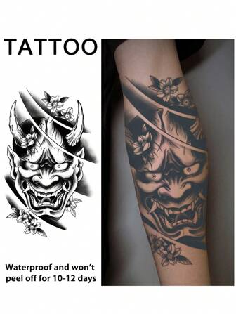 1Pc Prajna Temporary Tattoos Japanese Tradition Waterproof Sweatproof Last For 1-2 Weeks Realistic Herbal Juice Anti-Friction Non-Reflective Faux Black Fake Tattoos For Woman And Men Tattoo Stickers For Arm, Chest, Leg, Abdomen, Waist Modernist Body Art