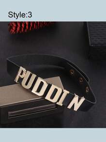 1 buc. Colier personalizat cu litere personalizate, piele PU, cu nume personalizat, joc de rol, colier cu litere selectate, bijuterii punk DIY, sinucidere, Halloween, colier din piele cu scrisoare PUDDIN