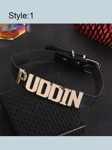 1 buc. Colier personalizat cu litere personalizate, piele PU, cu nume personalizat, joc de rol, colier cu litere selectate, bijuterii punk DIY, sinucidere, Halloween, colier din piele cu scrisoare PUDDIN