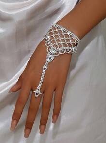 1pc Stylish Versatile Rhinestone Finger Chain, Suitable For Women To Wear At Weddings, Banquets, Parties, And Daily Life