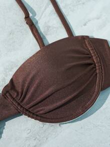 New Arrival Solid Color Vacation Split Bikini Set, Stylish European And American Design, For Summer Beach Elegant - Chocolate Brown - View 3