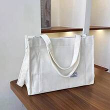 Women's Large Corduroy Zipper Shoulder Bag - 米色 - 查看 4
